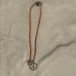Silver Peace Pendant Necklace with Orange Cord